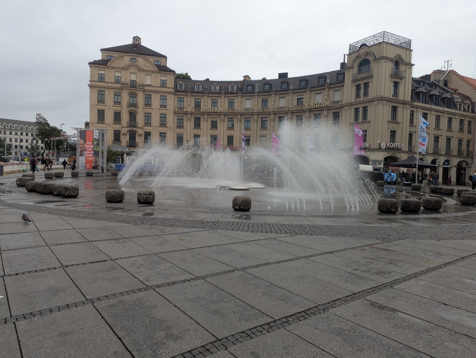 Karlsplatz (Stachus) fountain and gate building in central Munich