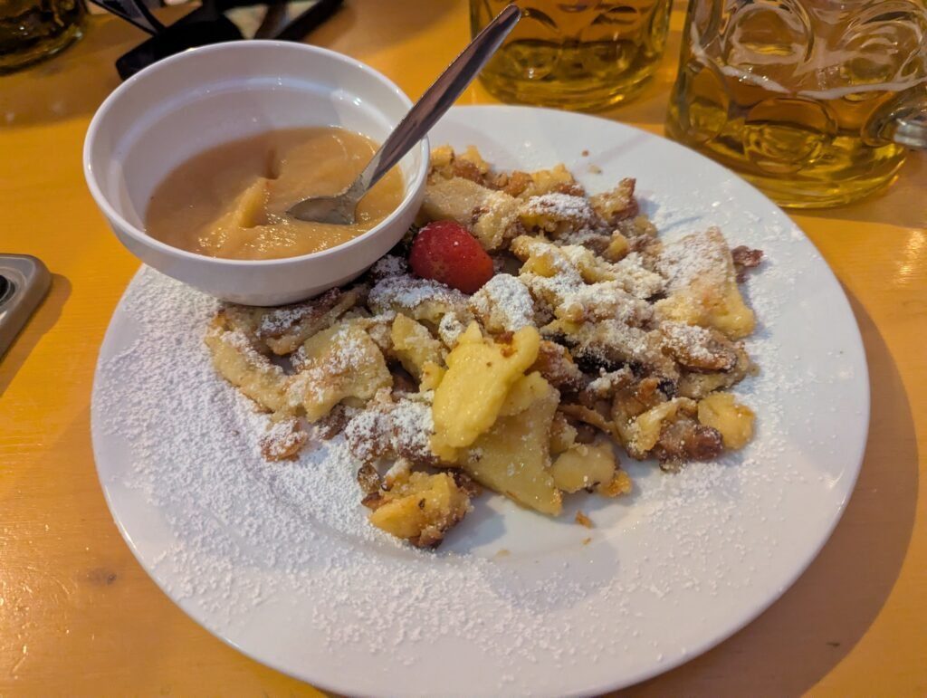 Kaiserschmarrn and a Maß beer at Oktoberfest