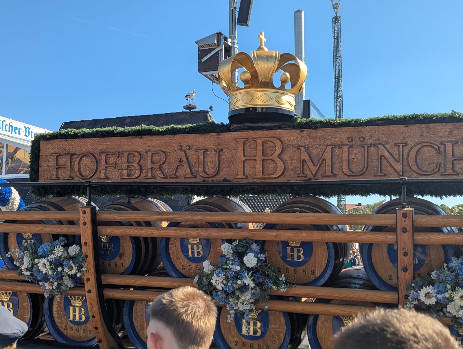 Hofbräu brewery dray with a golden crown and flower-decked barrels in the landlords’ entry parade